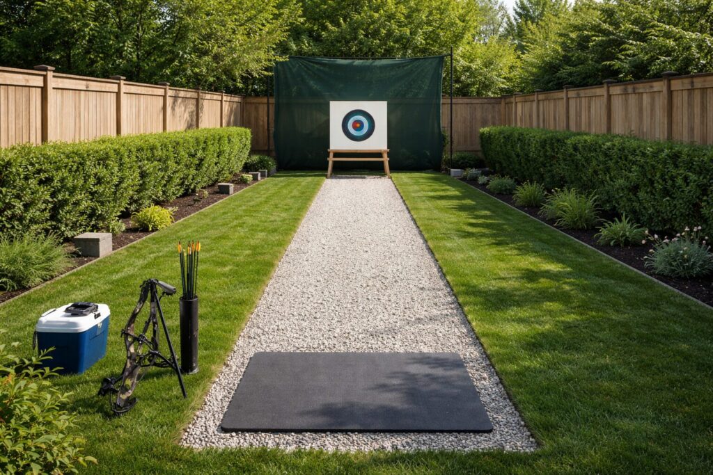 Suburban Backyard Archery Range at Midday